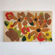 Wall Art Bernat Latch & Hook Design Vintage Original Fiber Art Rug Decor 48"x31"