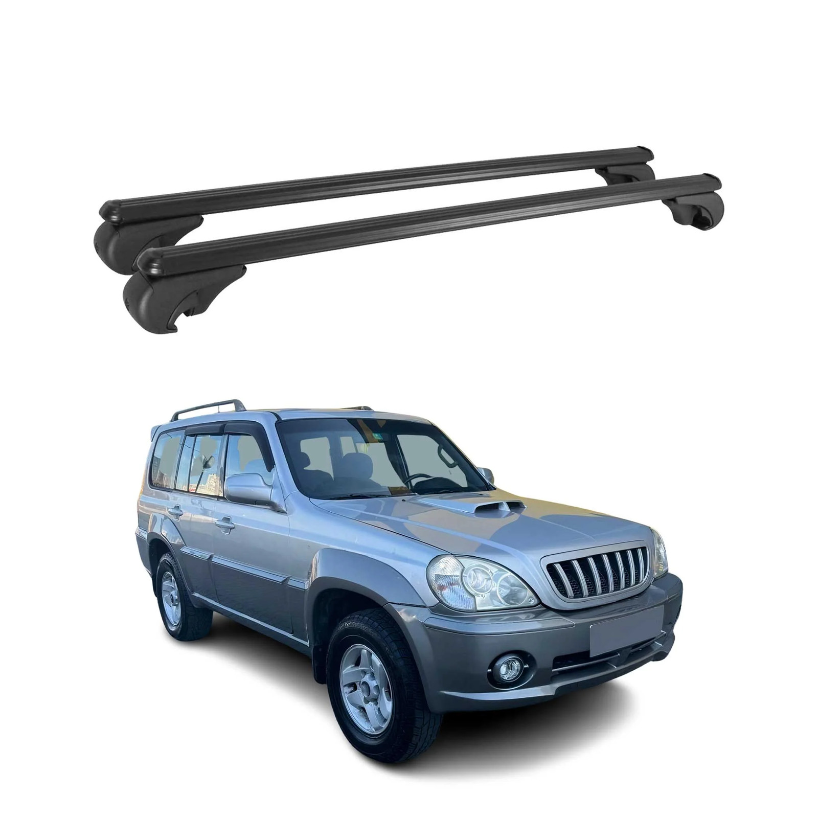 Barres de toit transversales en aluminium noir Hyundai Terracan 2001-2007 75kg