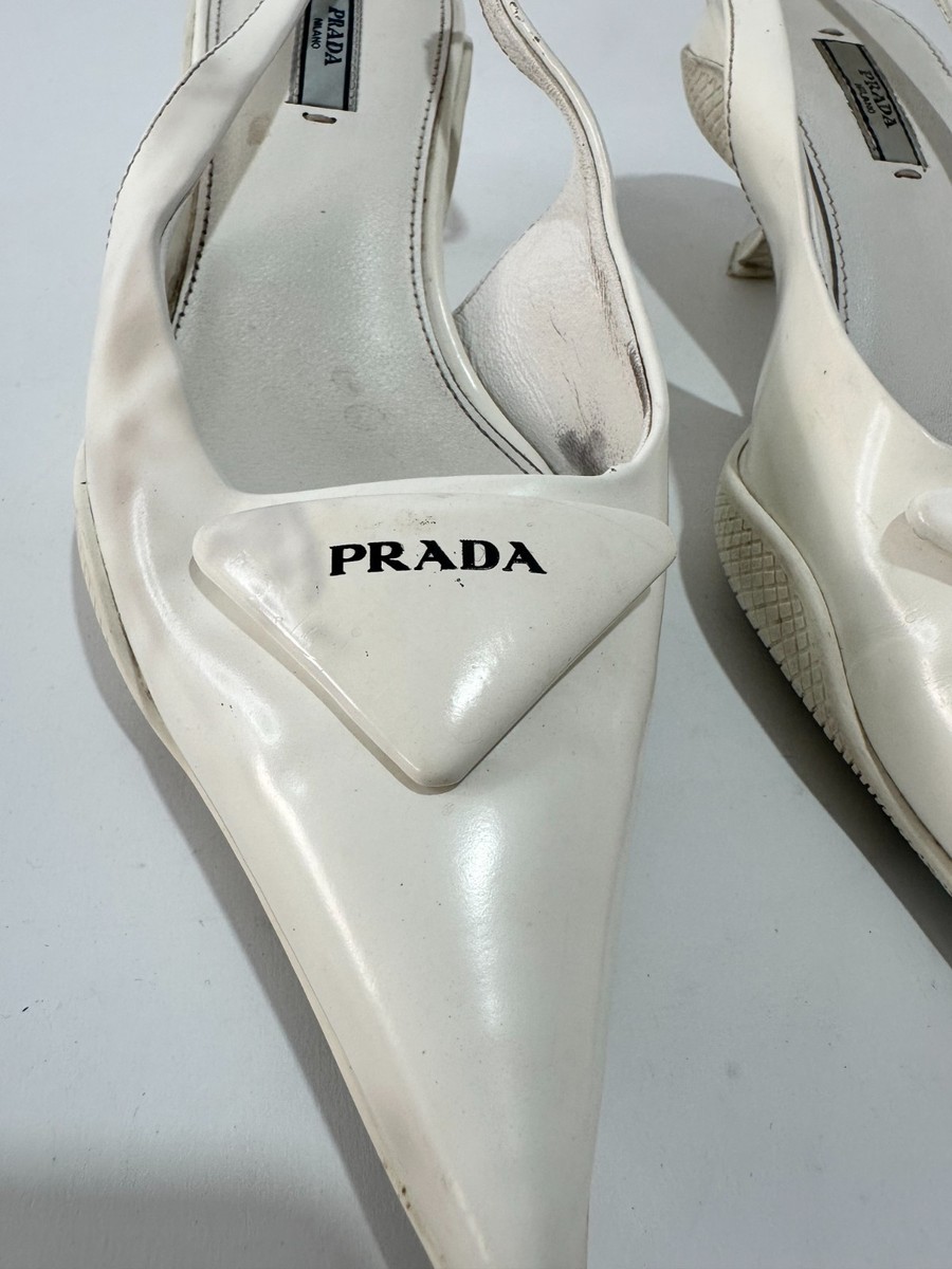 Prada White Patent Leather Bow Slingback Pumps Size 39 EU/ 9