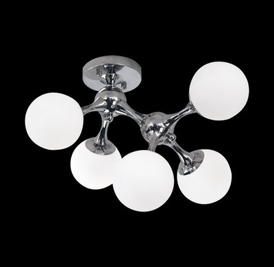 NEW Modern 5-Lts Sputnik Ceiling Mount Chrome Finish With WT Globe Glass Shade