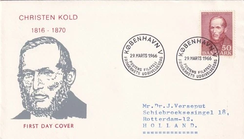 SA25d Denmark 1966 The 150th Anniversary of the Birth of Christen Kold, FDC