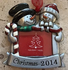 Christmas Ornament Photo Picture Frame Metal Snowman Family Snowflakes 2014 New