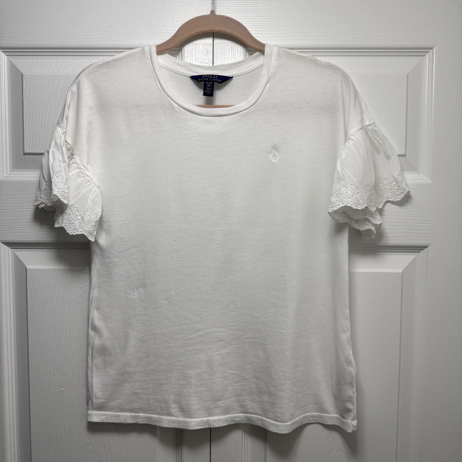polo ralph lauren girls size 16 xl white top ruffle sleeves
