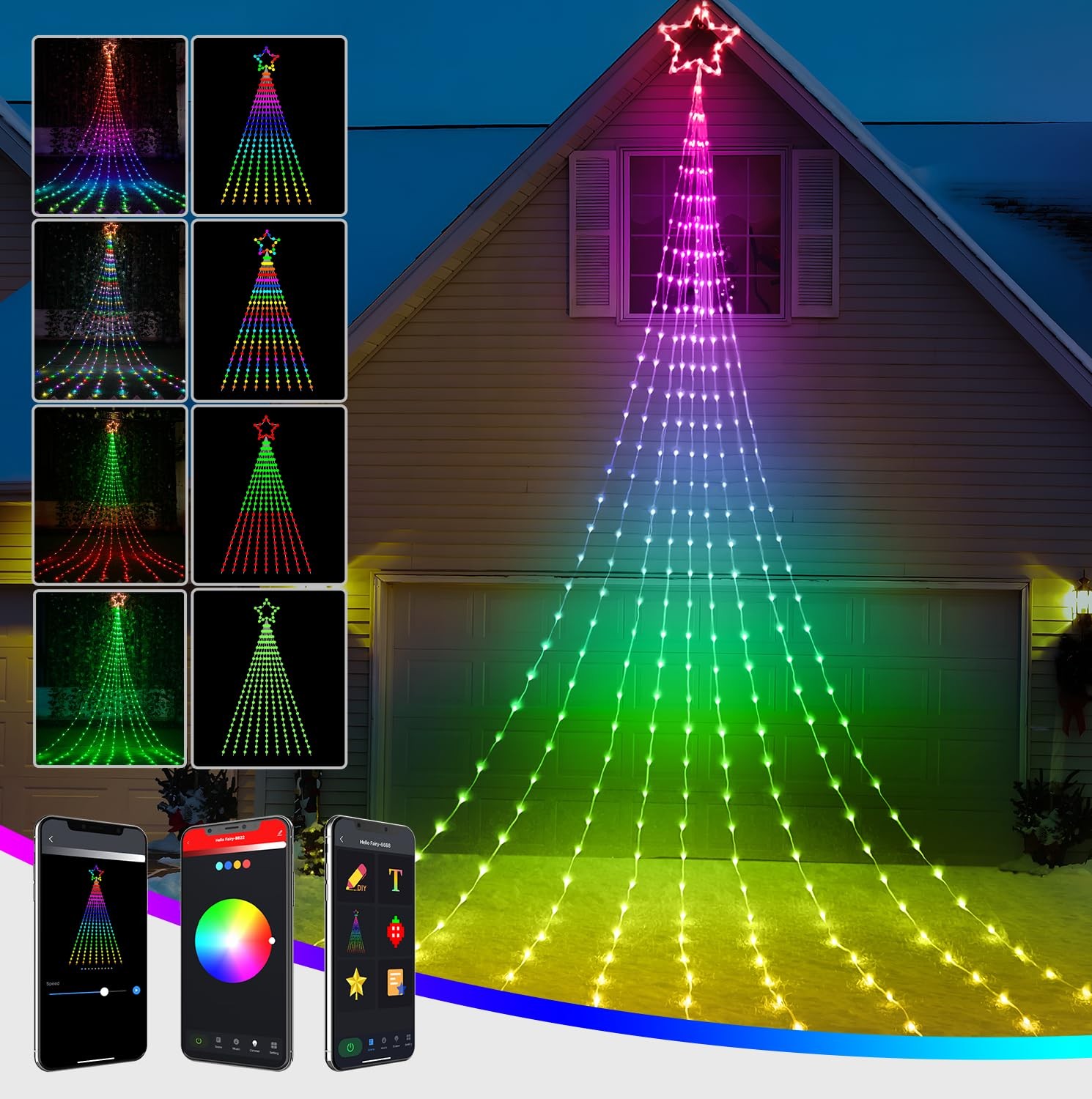 УЛИЧНЫЕ РОЖДЕСТВЕНСКИЕ УКРАШЕНИЯ AOYCOCR STAR STRING LIGHTS 58 РЕЖИМОВ - RGB