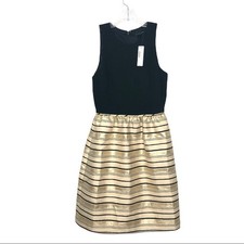 J. Crew Dress Black Metallic Gold Stripe Skirt Nwt Fit Flare  Sz 2