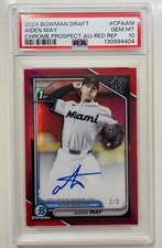 2024 Bowman Draft Aiden May 1st Bowman TRUE Red Refractor Auto /5 PSA 10🔥