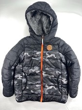 ZeroXposur Boys 5T Hooded Puffer Jacket Black Camo Sherpa Lined Zip Excellent