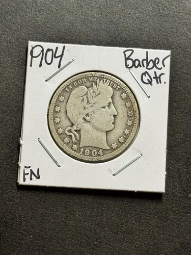 1904 P Barber Silver Quarter FN Fine U.S. 25c Type Coin (Raw18767)
