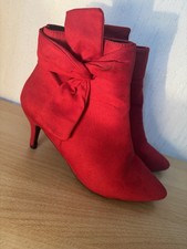 Red Suede Heeled Ankle Boots with A Prominent Bow Detail Size 6