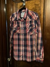 LEVIS  S Men  s Size Medium Pearl Snap Long Sleeve Red/Blue Plaid Western Shirt