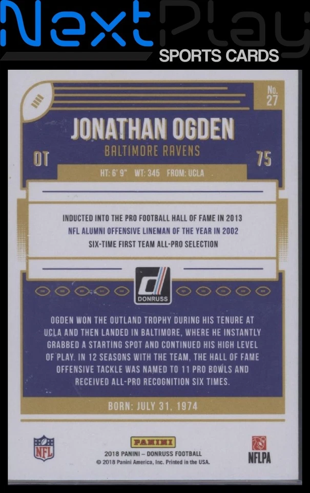 2018 Donruss #27 – Jonathan Ogden | - Image 2 of 2