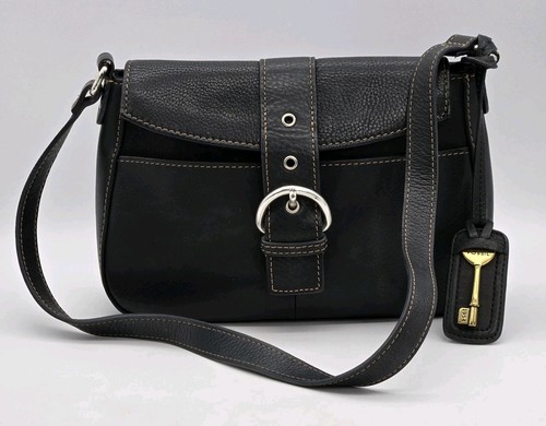 Fossil Organizer Geldbörse Schnalle Klappe Schulterriemen schwarz Leder SL9731001