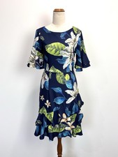 3rd Love Womens Dress 8 S Blue Floral Flare Sleeve Pencil Frills Cocktail Formal