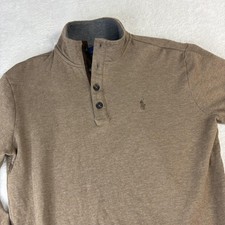 Polo Ralph Lauren Polo Shirt Mens S Brown Long Sleeve Cotton Viscose Collared