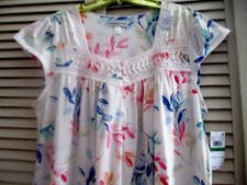 MISS ELAINE NUGHTGOWN CAP SLVES WHITE /WATERCOLOR PRRINT LARGE NEW