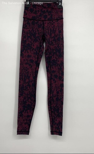 Lululemon Womens Burgundy Black Abstract Elastic Waist Ankle Leggings Size 2