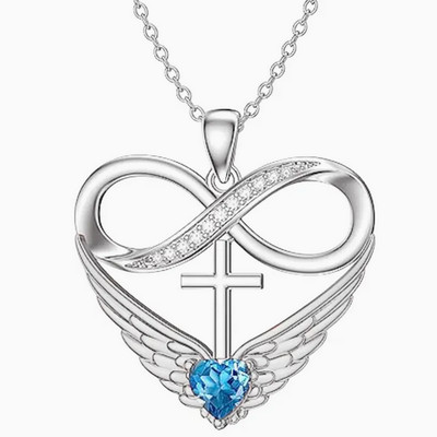 INFINITY HEART WING CROSS CHRISTIAN charm 24'' 925 plated Silver Necklace Women