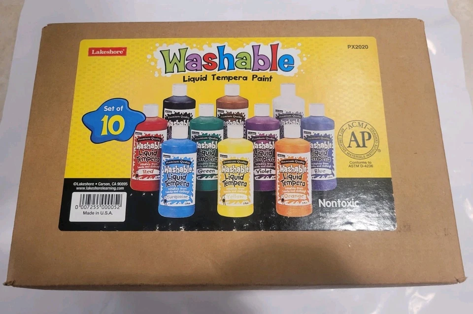 New Lakeshore Washable Tempera Paint Assorted Colors 8oz Each bottle Set of 10 - Image 3 of 4
