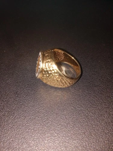 18khge Liberty Coin Mens Ring Cubic Zirconia Halo Domed Basket Weave Design 11.