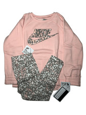 Nike Little Girls Fleece Tunic Sweatshirt and Leggings 2 Piece Set Pink/Lepard 