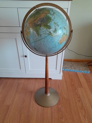 REPLOGLE Land Sea 12  Relief Vintage GLOBE on STAND 33  Tall Mid Century Modern