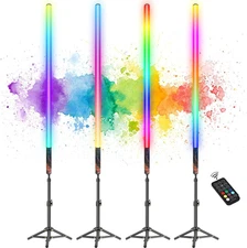 Luxceo 4Pack RGB Tube Light Bar with Light Stand, Battery Powered LED Video Ligh