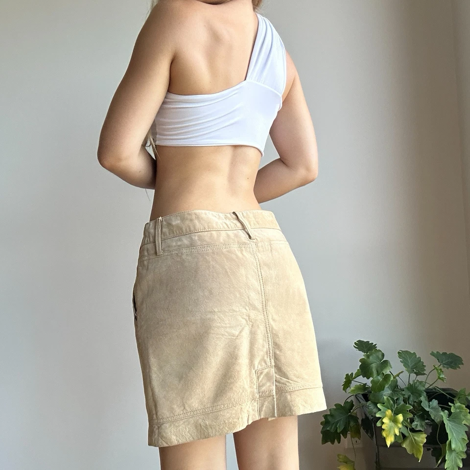 Minifalda para mujer Naf Naf 38/10 beige tostado de cuero genuino Foto 2 de 4