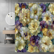 Floral Shower Curtain Purple Yellow Cream Printed Flowers