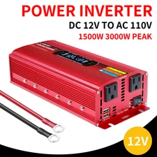 1500W/3000W(Peak) DC 12V to 110V/120V AC Power Inverter with 2AC Outlets + 2 USB