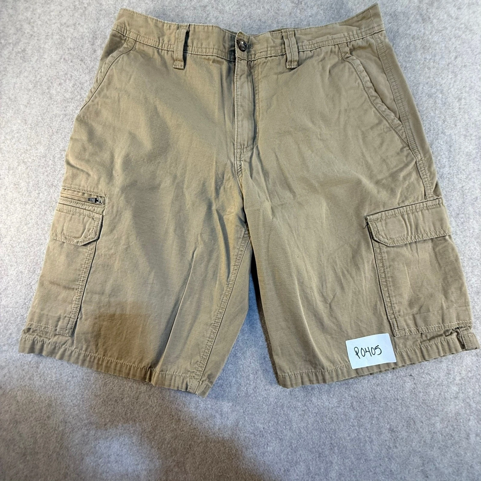 Eddie Bauer Mens Khaki Ripstop Cargo Shorts Tan Size 34 Hiking Outdoor Casual