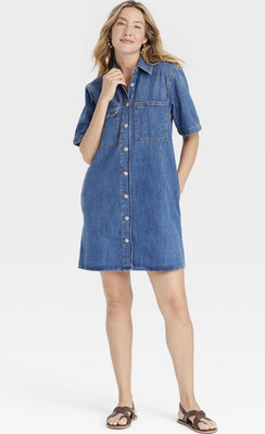 Universal Thread Denim Button-Up Shirt Dress Heavyweight Size XL Pockets Cotton