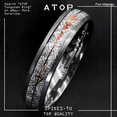 8/6mm Rock Gray Brushed Dome Tungsten Ring Silver Rose Gold Arrow ATOP Jewelry - Picture 6 of 14