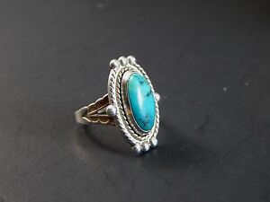 Vtg Native American Hand Made Sterling Silver and Blue Turquoise Ring Size 5.75