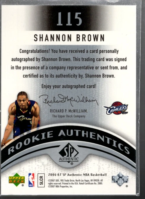 A9346- 2006-07 SP Authentic #115 Shannon Brown RC Auto /999 -NM-MT (ROOKIE CARD) - Image 2 of 2