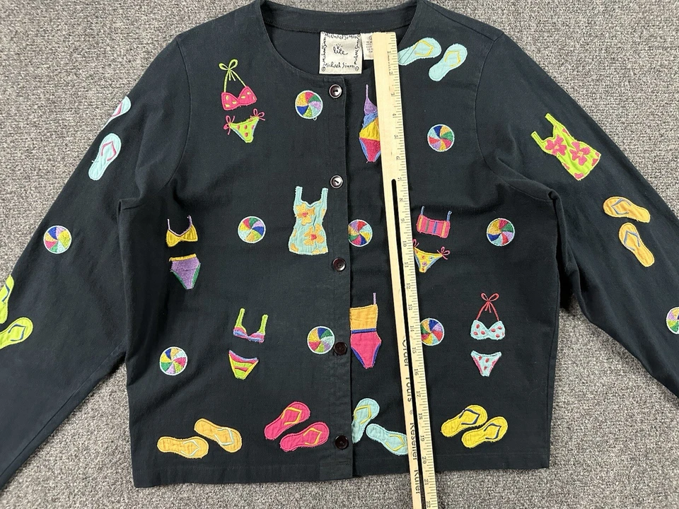 De Colección Michael Simon Lite Cárdigan Abotonado Damas L Chanclas Bikini Bordado Foto 3 de 4