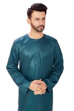 Omani Silky Mens Jubba Dark Bottle Green Thobe Shiny Soft Material  | alqasswa