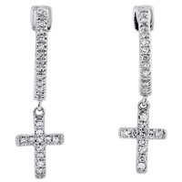 10K WeißGold Rund Diamant Unisex Mini Kreuz HäNger Creolen 0.16 Karat