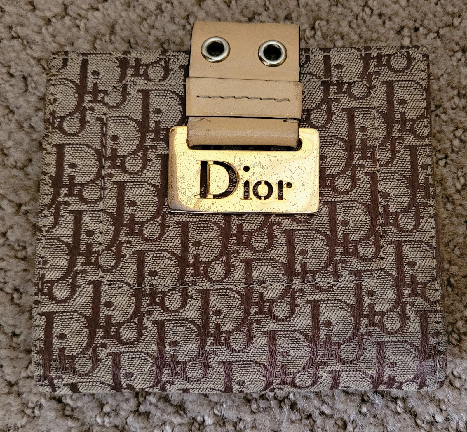 PORTEFEUILLE COMPACT AUTHENTIQUE CHRISTIAN DIOR VINTAGE TROTTER TOILE & CUIR D'OCCASION