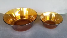 Duralex France lot of 2 honey amber serving bowls 6.5" & 9"