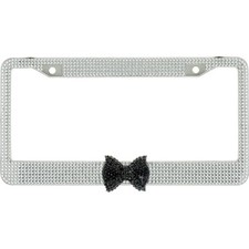 Clear 7 Rows Bling Diamond Crystal License Plate Frame With Black Bow Tie