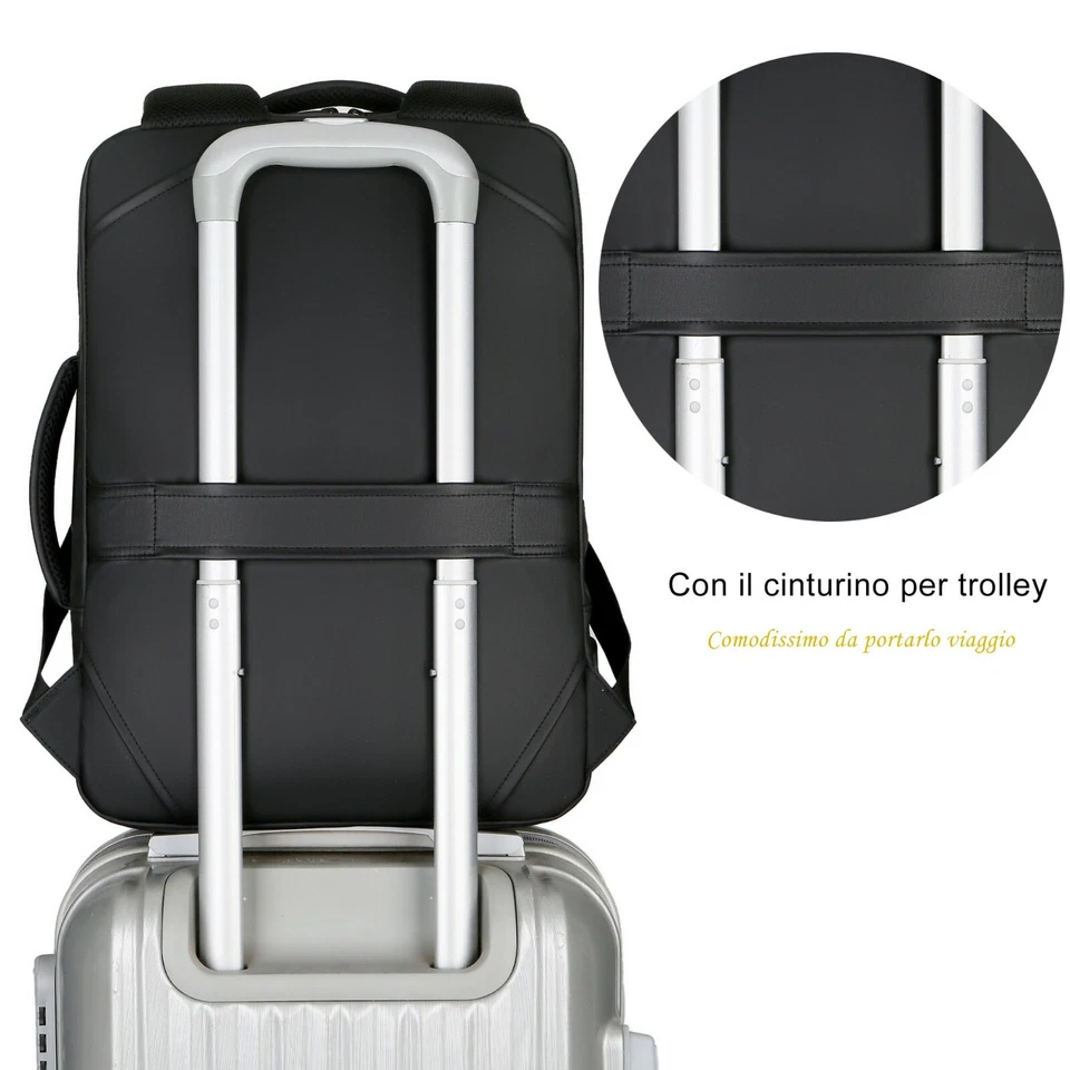 Zaino Porta PC per Uomo Borsa Laptop Computer impermeabile con ricarica USB Z11N - Immagine 4 di 4