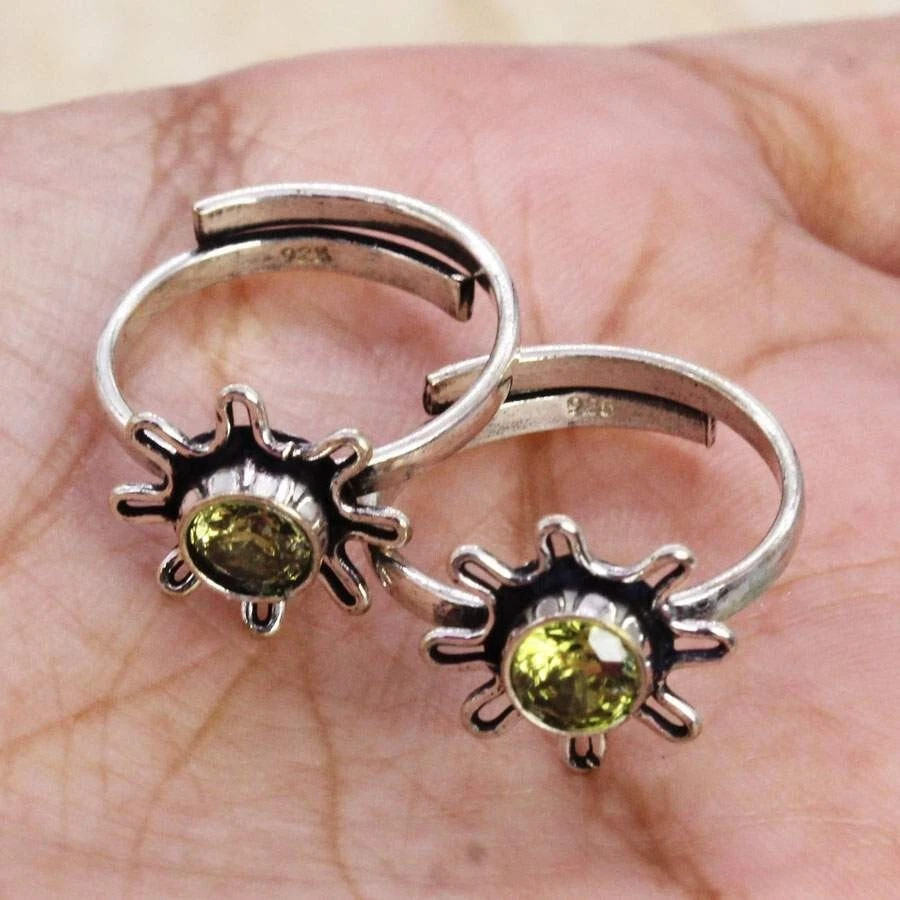 1 Carat Round Cut Lab Created Peridot Adjustable Toe Ring 14k White Gold Plated
