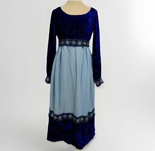 Maxi abito vintage anni 60 70 vita impero boho medievale velluto hippie festival - Foto 3 di 12