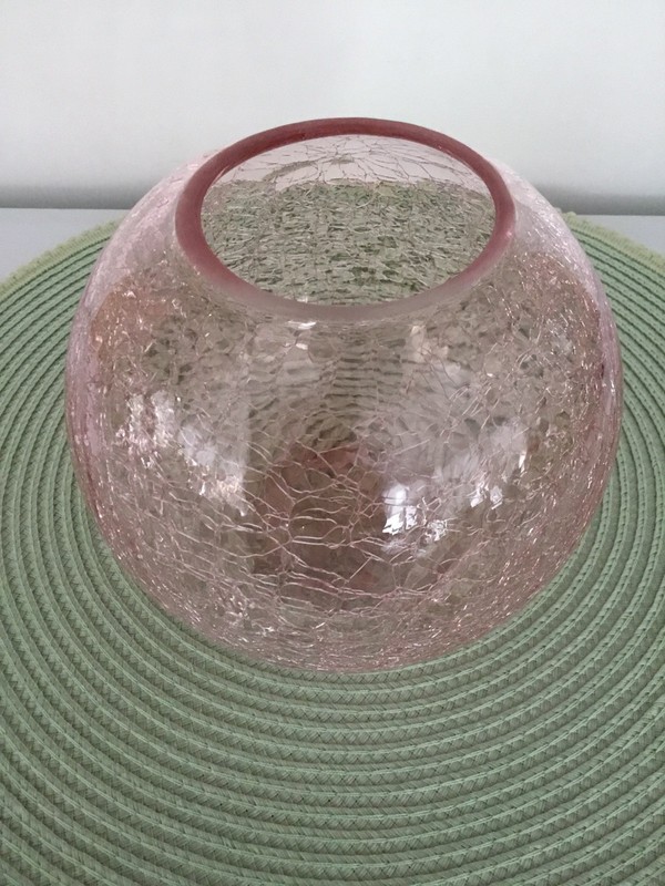 Vintage Crackle Pink Glass Rose Vase 5.5”x  6” x 3”