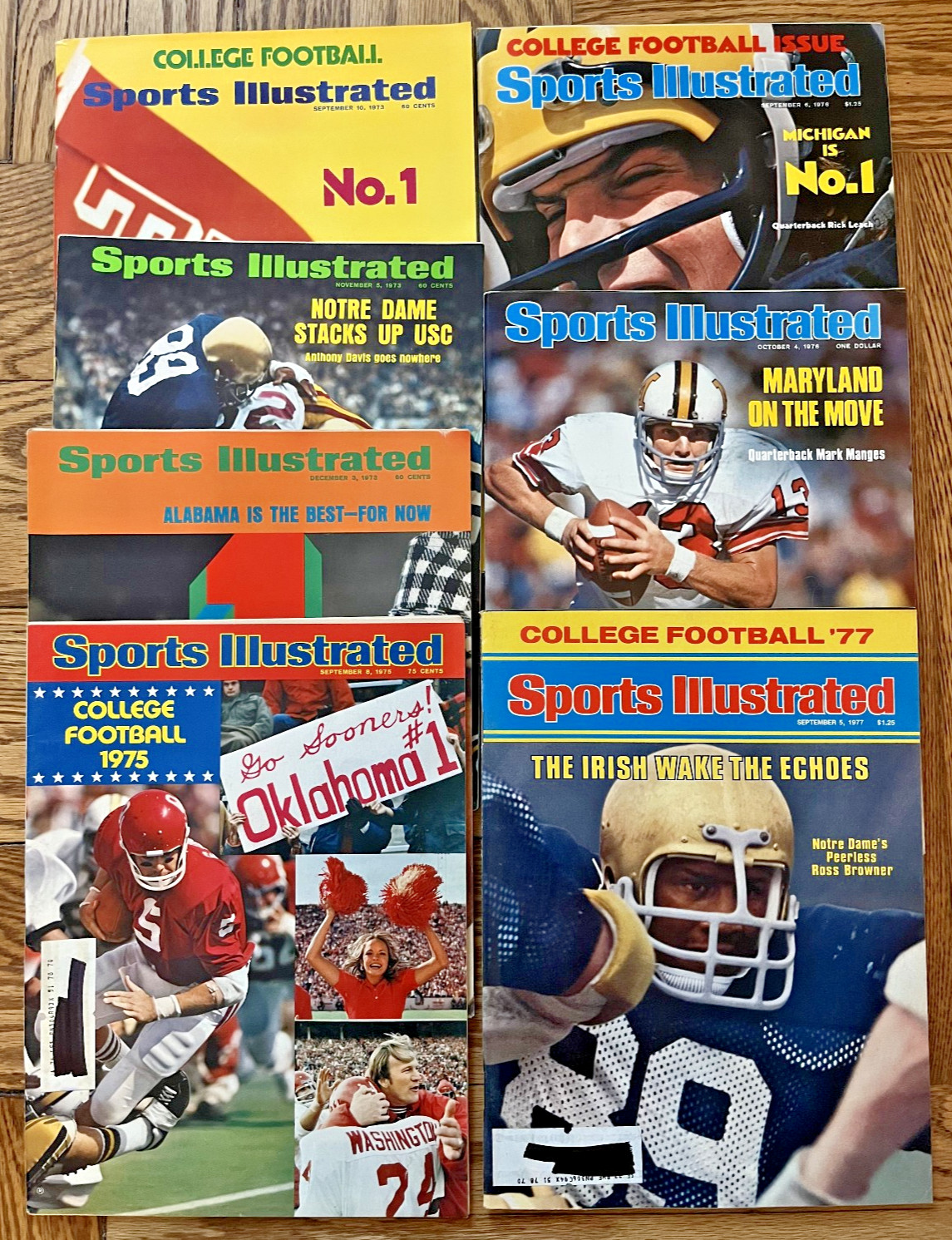Sports Illustrated 1973-1977 Lot of 7 College Football Notre Dame Alabama MI MD