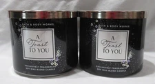 Bath & Body Works 3-wick Soy Wax Blend Scented Candle Lot Set 2 A TOAST TO YOU