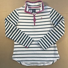 Joules Striped Fleece Jumper UK10 US6 White Navy Womens 1/4 Zip Collared