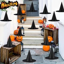 12 PCS Halloween Witch Hats - Black Hanging Hat with 115 FT Rope for... 