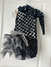 Weissman LC 7 8 Black Sequin Tulle Leotard One Shoulder Polka Dot Short Dance