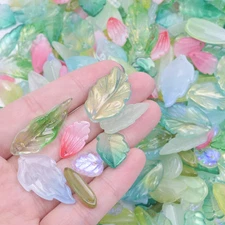 30pcs Glass Leaf Beads Leaf Shape Loose Spacer for DIY Bracelet Earrings Making